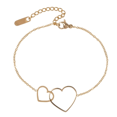 Stainless Steel Bracelet with Hearts - Gold