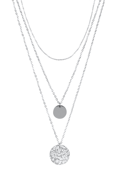 Necklace 3 Layered Coins Hammered Stainless Steel